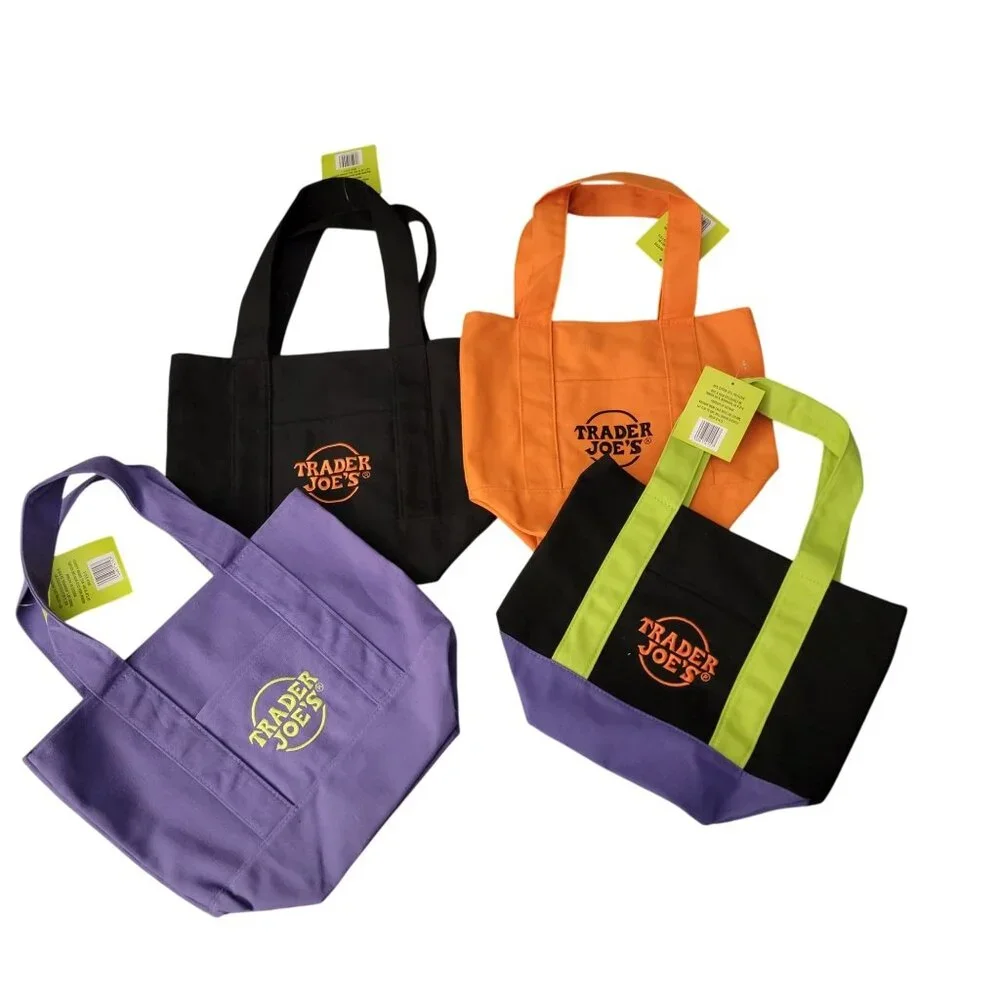 Limited Trader Joes Mini Halloween Canvas Tote Bag In black - Picture 1 of 2